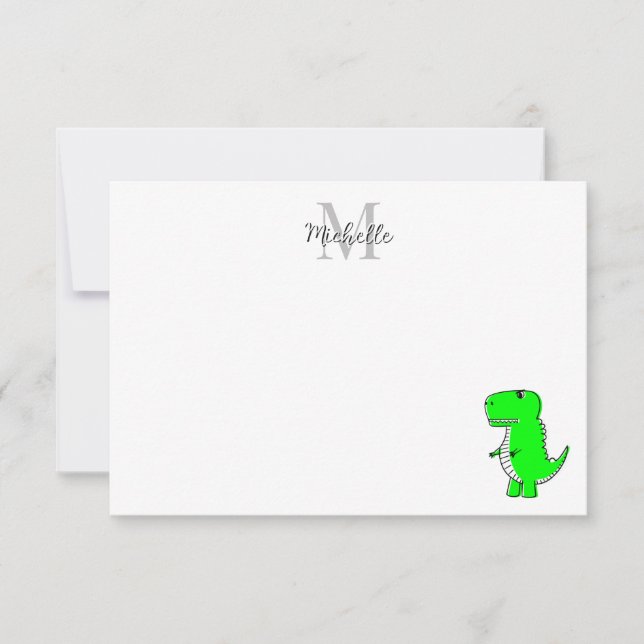Carte De Correspondance Green Dinosaur Drawing Personalized Monogram (Devant)