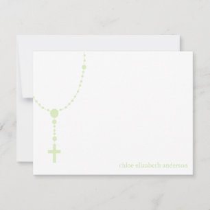 Carte De Correspondance Green Rosary Baptism Merci Notes