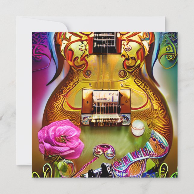 Carte De Correspondance Guitare électrique étonnante avec Rose (Devant)