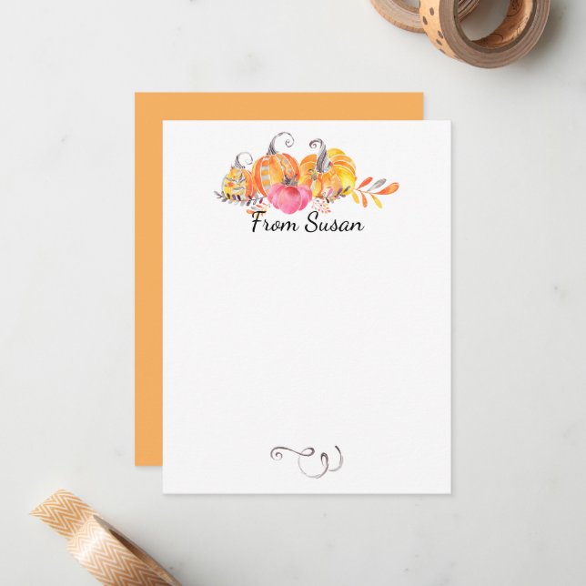 Carte De Correspondance Halloween Automne Citrouilles Peinture Aquarelle (Devant/Arrière en situation)