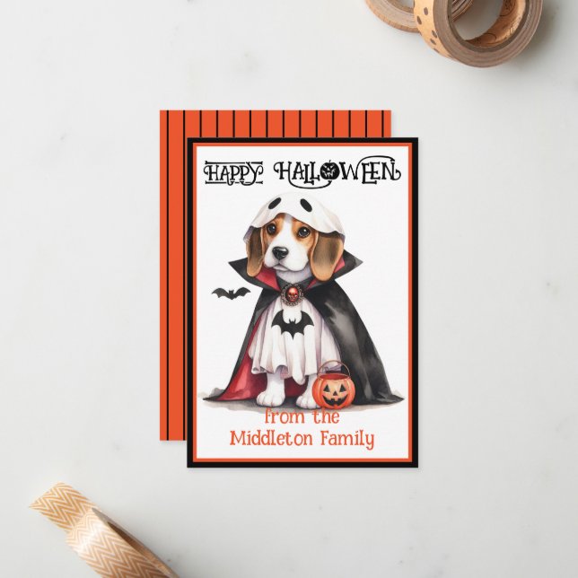 Carte De Correspondance Halloween beagle Chien heureux (Devant/Arrière en situation)