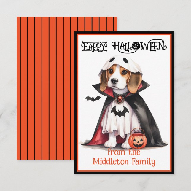 Carte De Correspondance Halloween beagle Chien heureux (Devant / Derrière)