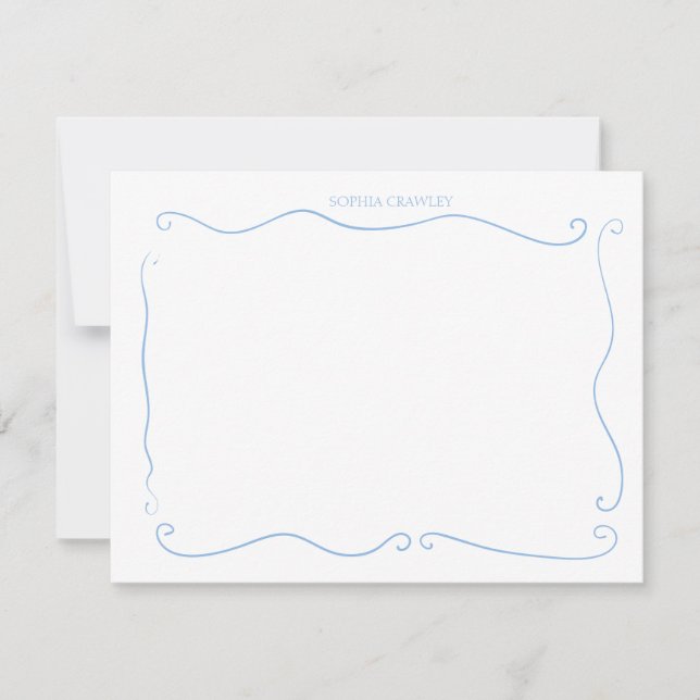 Carte De Correspondance Hand Drawn French Blue Whimsical Personalized (Devant)
