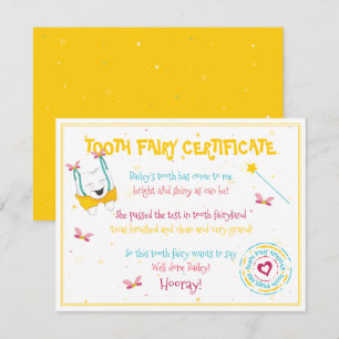 Carte De Correspondance Happy Fun Tooth Fairy Certificat Jaune Couleur Pop