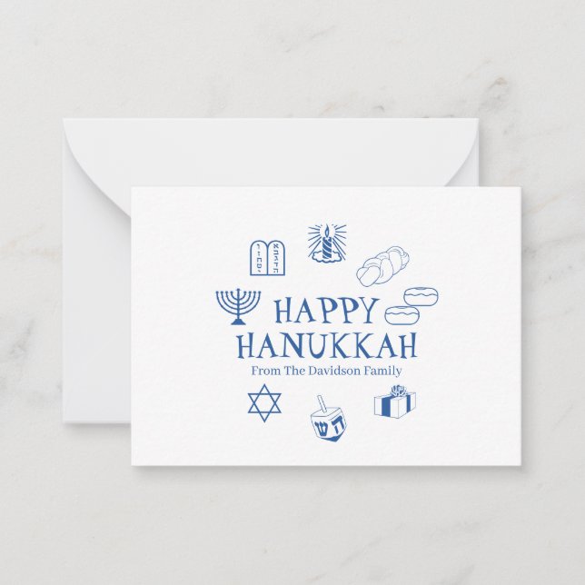 Carte De Correspondance Happy Hanoukka bleu blanc nom personnalisé (Devant)