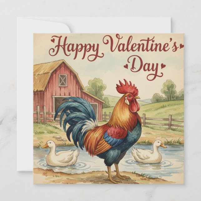 Carte De Correspondance Happy Valentine's Day card Rooster Chicken  (Devant)