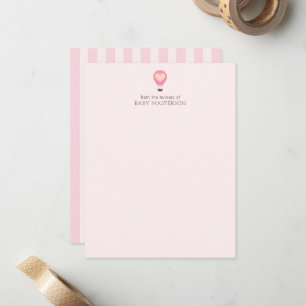 Carte De Correspondance Heart Hot Air Balloon Pastel Baby shower rose
