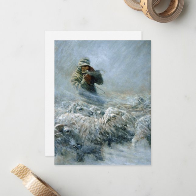 Carte De Correspondance Herder de mouton, tempête par Newell Convers Wyeth (Devant/Arrière en situation)