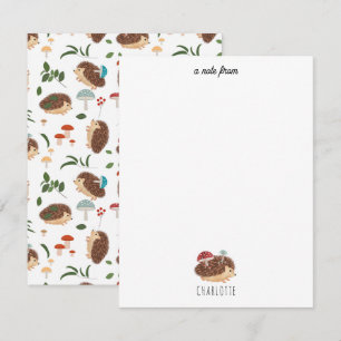 Carte De Correspondance Hérisson Mignon Champignon Animaux de la Forêt Enf