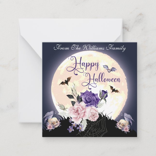 Carte De Correspondance heureux halloween éffrayante lune et vacances rose (Devant)