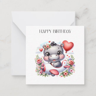 Carte De Correspondance Hippopotame mignon dans un avion en forme de cœur
