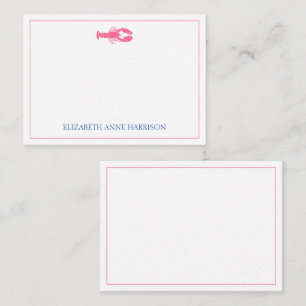 Carte De Correspondance Homard bleu marine et rose côtier Personnalisé