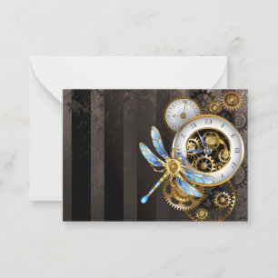 Carte De Correspondance Horloge Steampunk avec libellule mécanique