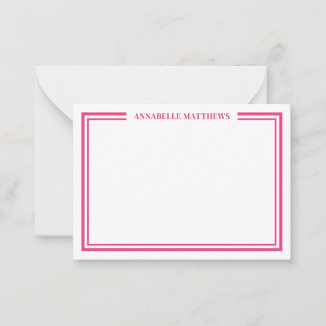 Carte De Correspondance Hot Pink Two Border Minimalist Name Monogram (Devant)