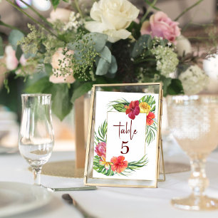 Carte De Correspondance Ile tropicale Hibiscus Mariage floral Table No