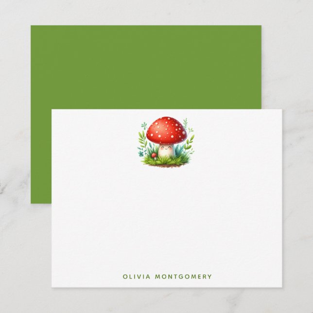 Carte De Correspondance Illustration Champignon Heureux Casquette Rouge No (Devant / Derrière)