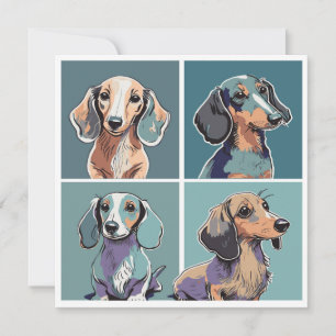 Carte De Correspondance Illustration de quatre Dachshunds