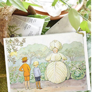 Carte De Correspondance Illustration vintage Dans Le Jardin Elsa Beskow