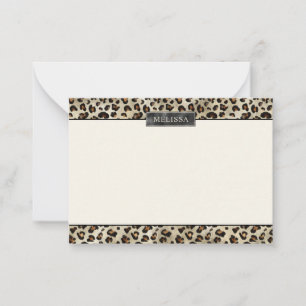 Carte De Correspondance Impression d'animal léopard avec nom et feuille d'