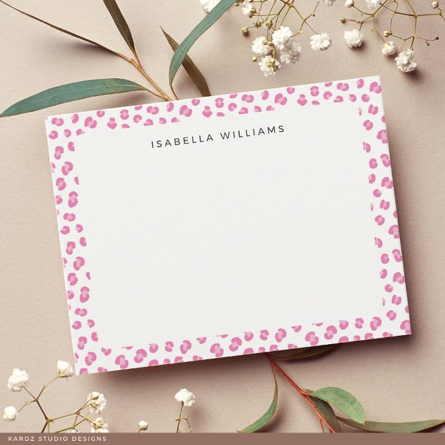 Carte De Correspondance Imprimé animal chic moderne rose léopard (The front of the card is shown at a 4.25 x 5.5 inch size. Choose size, paper, + corner style.)