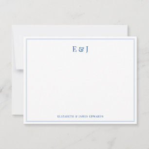 Carte De Correspondance Initiales de couple élégantes à double bordure ble