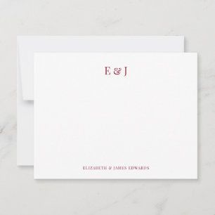 Carte De Correspondance Initiales de couple élégantes et royales bordeaux