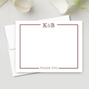 Carte De Correspondance Initiales de couple Nouveaux mariés Merci rouge fo