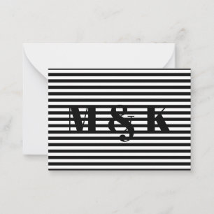 Carte De Correspondance Initiales de monogramme personnalisé rayures noire