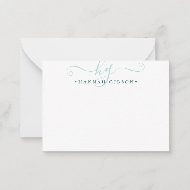 Carte De Correspondance Initiales de script Monogramme Turquoise Moderne (Devant)