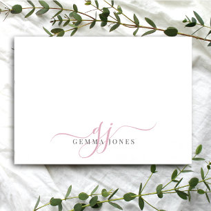 Carte De Correspondance Initiales de script rose monogramme chic