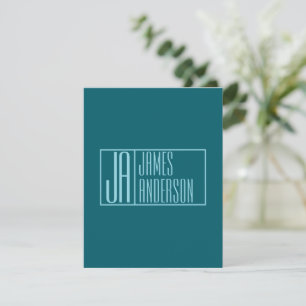 Carte De Correspondance Initiales et nom modernes   Turquoise foncé et ble