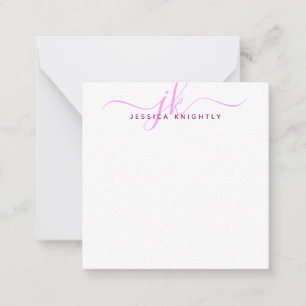 Carte De Correspondance Initiales Monogrammes modernes Pink Script Minimal