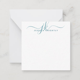 Carte De Correspondance Initiales Monogrammes modernes Script Turquoise Mi