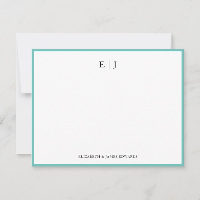 Carte De Correspondance Initiales turquoises en deux monogrammes (Devant)