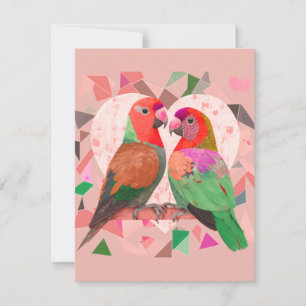 CARTE DE CORRESPONDANCE INSÉPARABLE, AMOUR COLORÉ, OISEAU ROSE