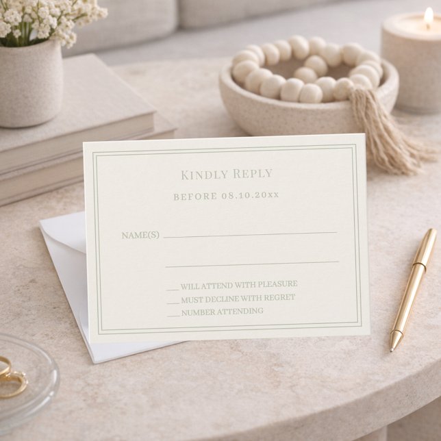Carte De Correspondance Ivory sage green wedding response RSVP (Créateur téléchargé)