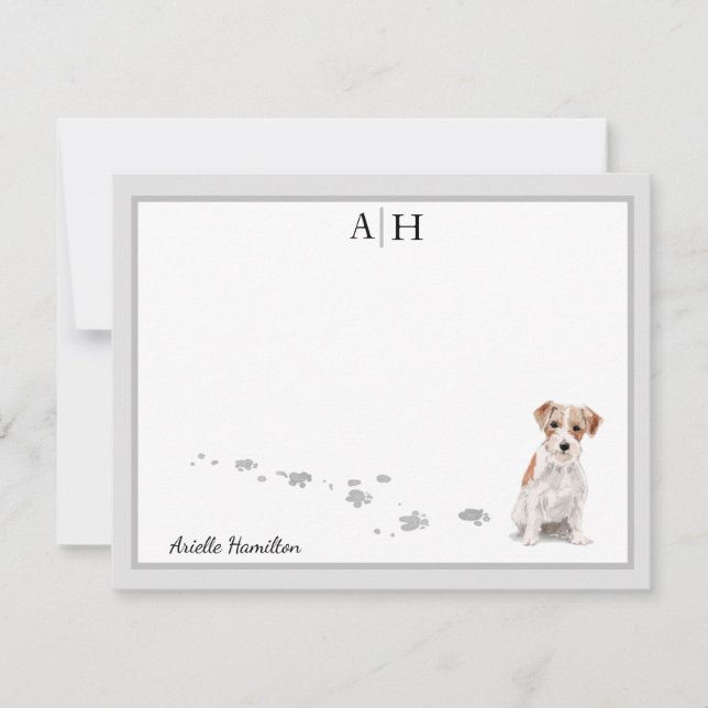 Carte De Correspondance Jack Russell Terrier Gris Monogramme frontalier (Devant)