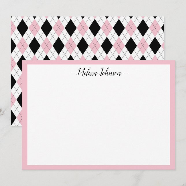 Carte De Correspondance Jacquard rose et noir Personnalisé (Devant / Derrière)