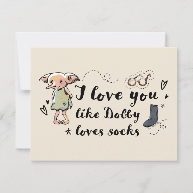 Carte De Correspondance J'aime You Like Dobby Aime les Chaussettes (Devant)