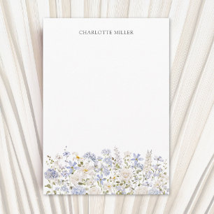 Carte De Correspondance Jardin de fleurs bleues à l'aquarelle Monogramme f