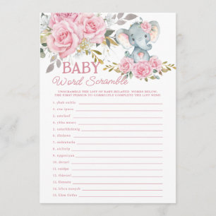 Carte De Correspondance Jeu de désordre de mots éléphant floral rose bébé