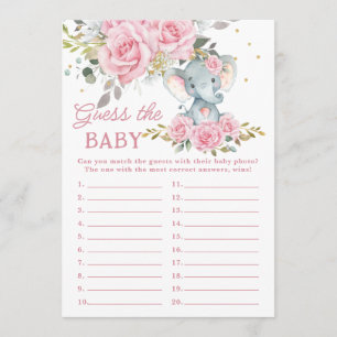Carte De Correspondance Jeu de devinette pour bébé Pink Floral Elephant Sh