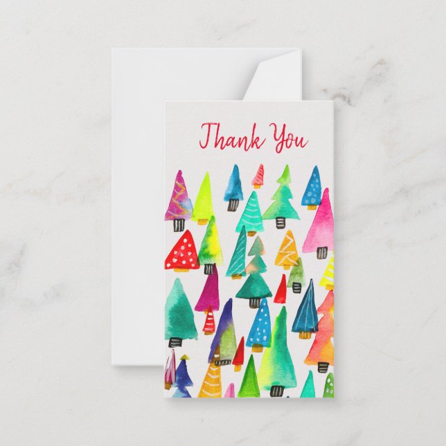Carte De Correspondance Joli aquarelle arbres de Noël (Devant)