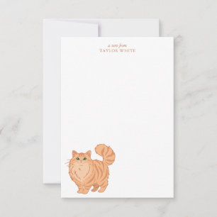 Carte De Correspondance Joli Chat Tigre Orange à Longs Poils Merci