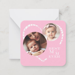 Carte De Correspondance Joli cœur "Meilleure maman du monde" 3-photos, ros