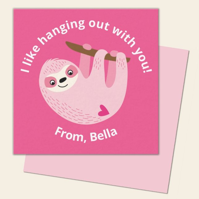 Carte De Correspondance Joli Enfants Rose Sloth Valentine (A cute pink sloth mini Valentine is so fun for a school classroom valentine exchange)