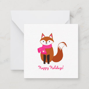 Carte De Correspondance Joli Fox rose Écharpe Coeur Mini Noël