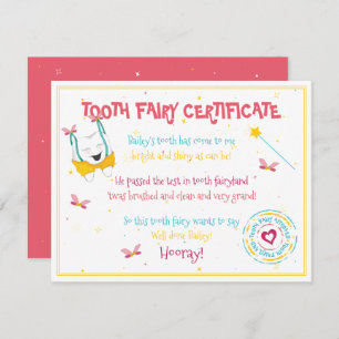Carte De Correspondance Joli Fun Tooth Fairy Certificat Pêche Couleur Pop