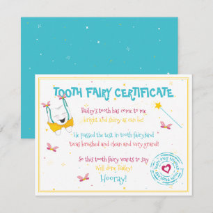 Carte De Correspondance Joli Fun Tooth Fairy Certificate Blue Color Pop
