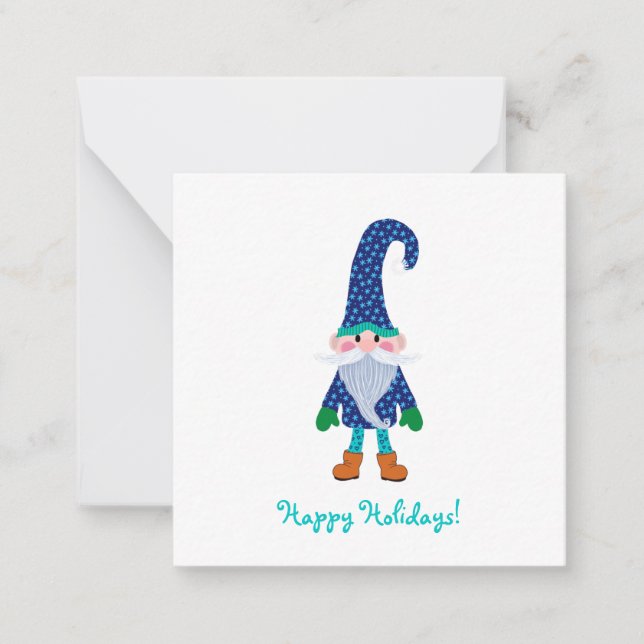 Carte De Correspondance Joli gnome bleu Mini Noël (Devant)